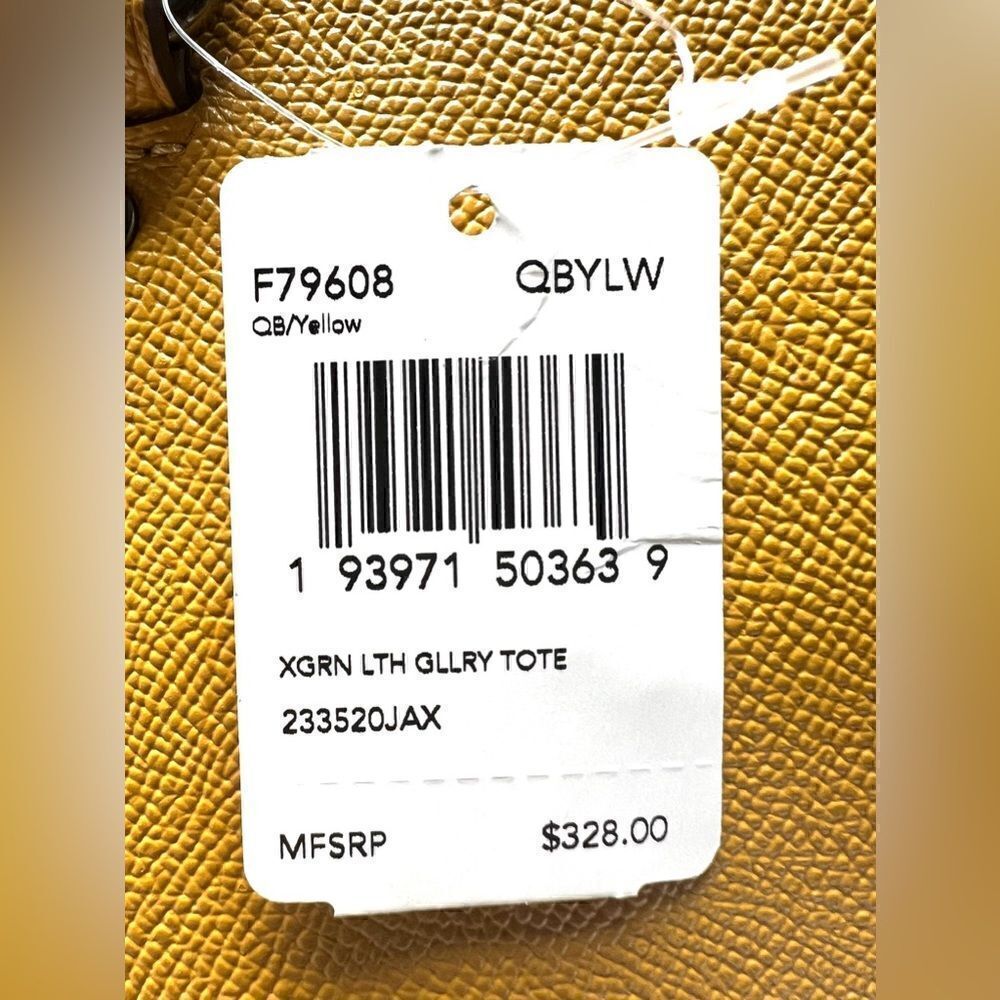 🔥🎁NWT! Coach Gallery Tote Handbag Crossgrain Leather Yellow Msrp:$328.00e - Picture 10 of 10